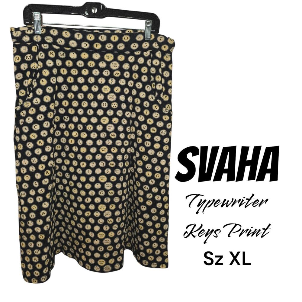 Svaha Sz XL Typewriter Keys Print Organic Cotton Librarian Teacher Midi Skirt